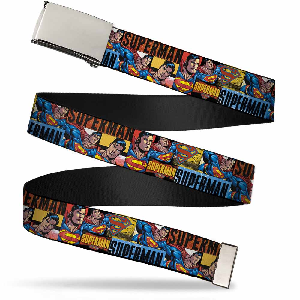 Chrome Buckle Web Belt - SUPERMAN Action Blocks Red/Blue Webbing Web Belts DC Comics