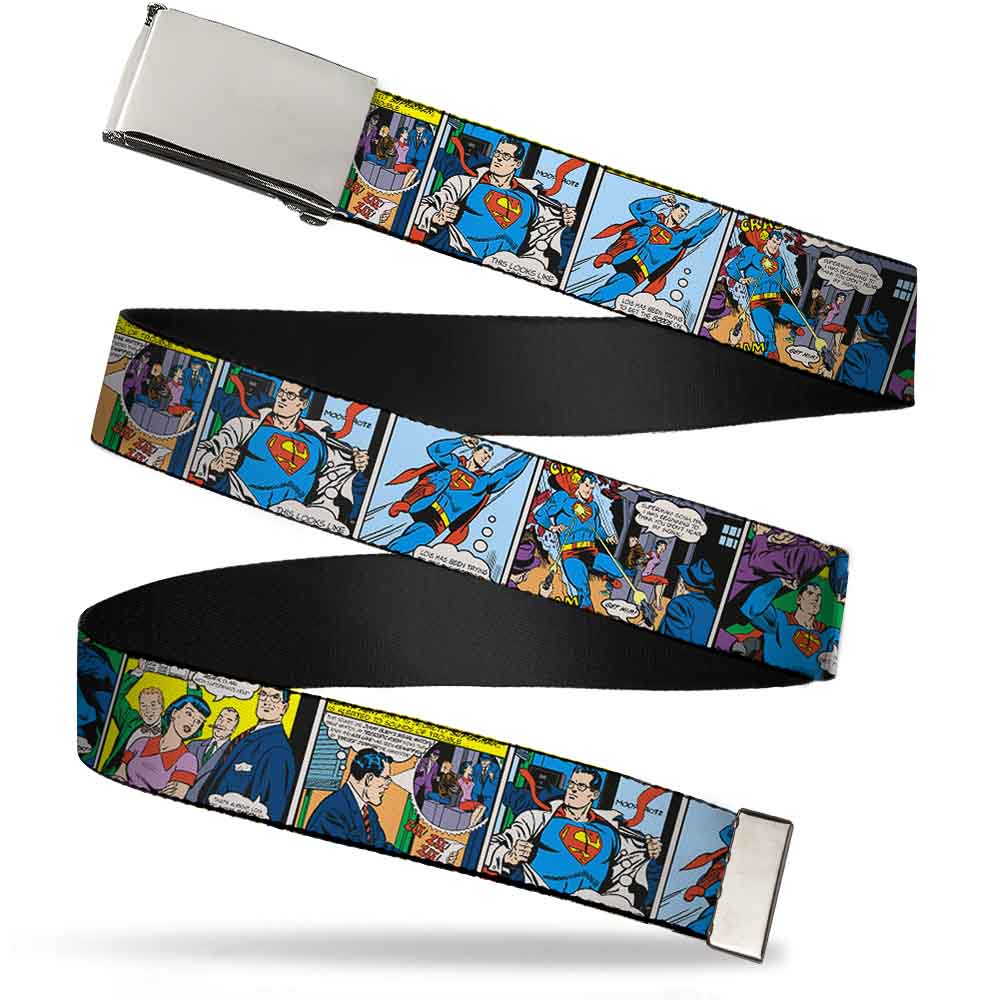 Chrome Buckle Web Belt - Superman Comic Panels Webbing Web Belts DC Comics