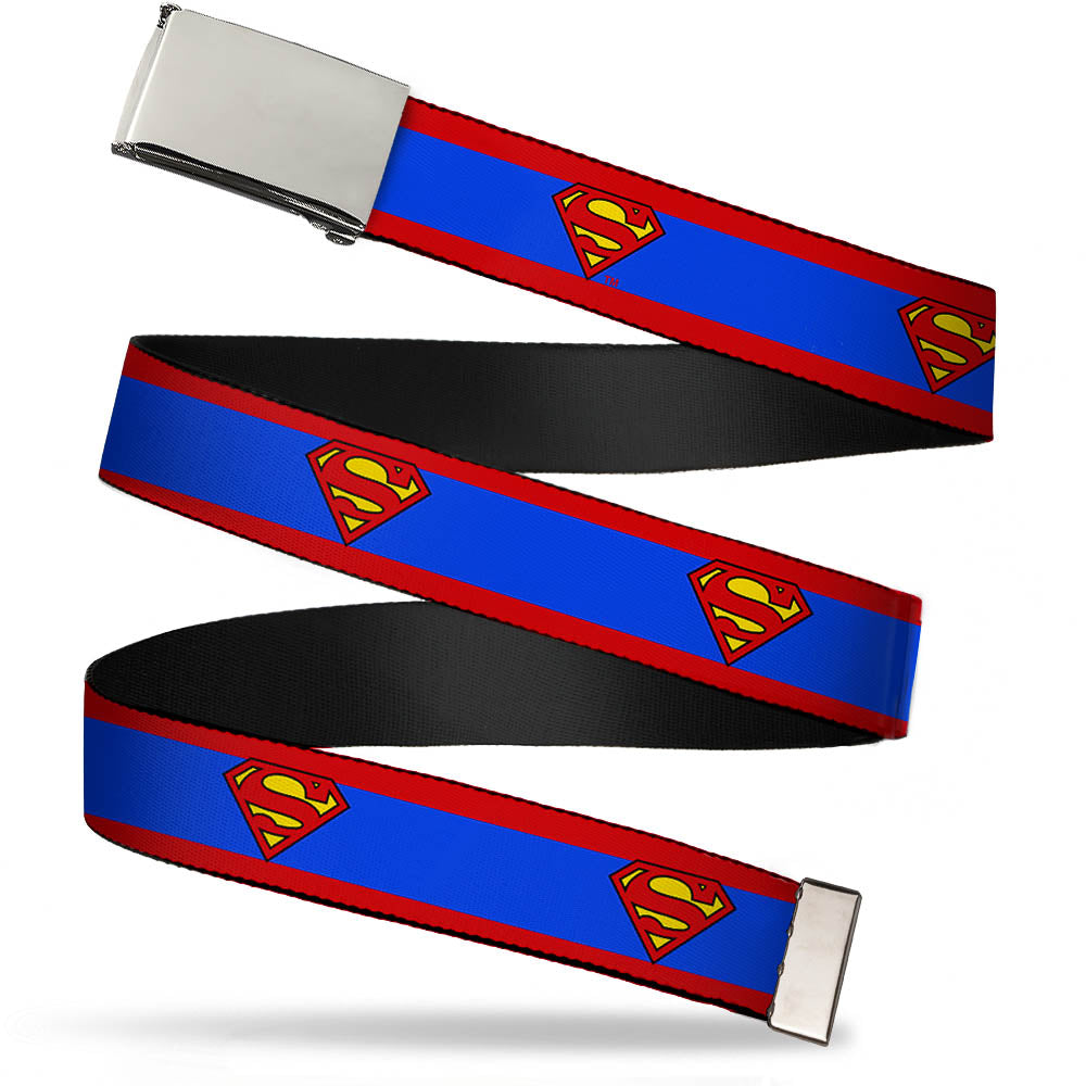 Chrome Buckle Web Belt - Superman Shield/Stripe Red/Blue Webbing Web Belts DC Comics