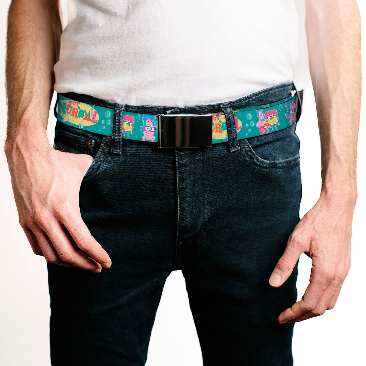 Web Belt Blank Chrome Buckle - Patrick, SpongeBob & Gary NOT NORMAL Aqua Webbing Web Belts SpongeBob SquarePants