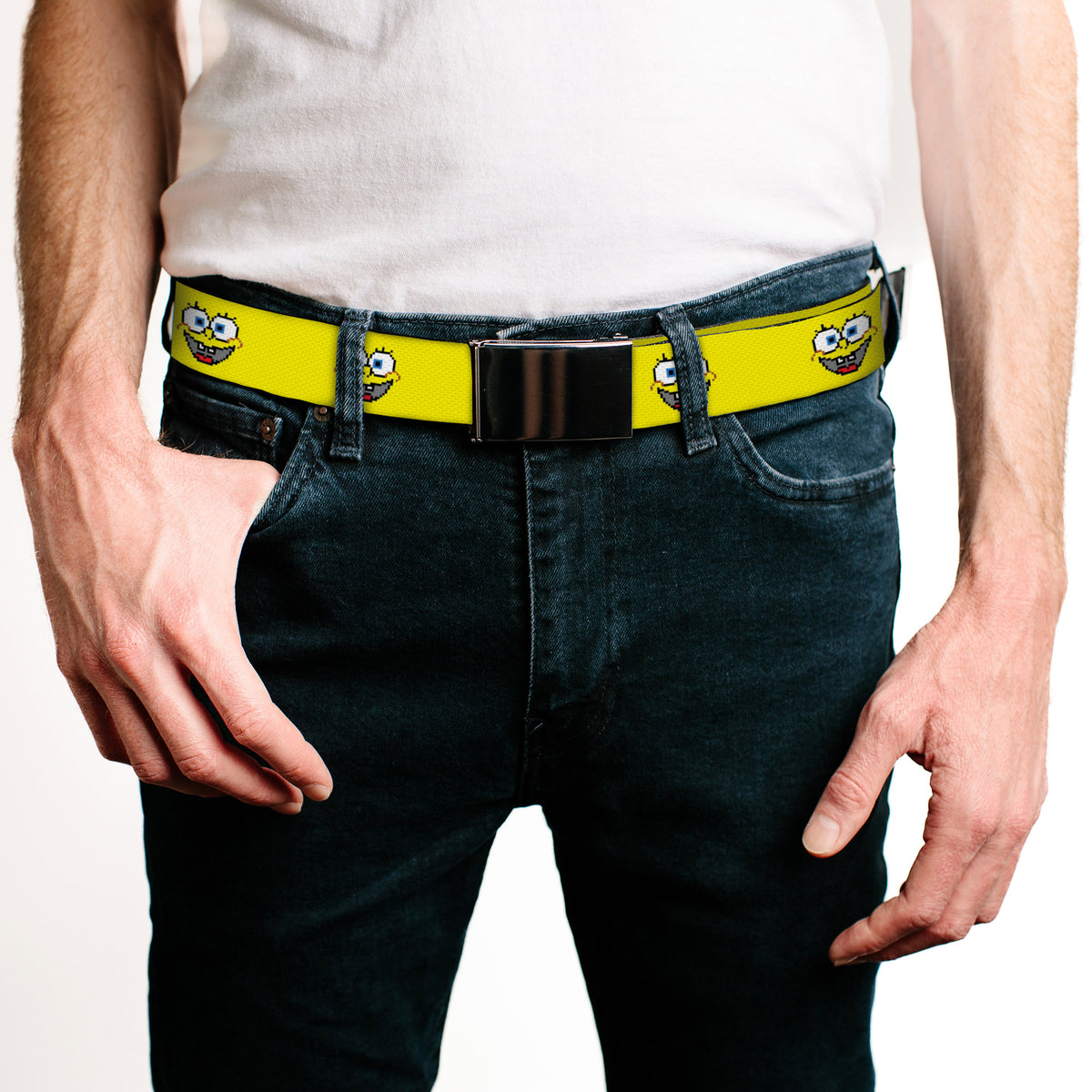 Web Belt Blank Chrome Buckle - SpongeBob 8-Bit Smile Yellow Webbing Web Belts SpongeBob SquarePants