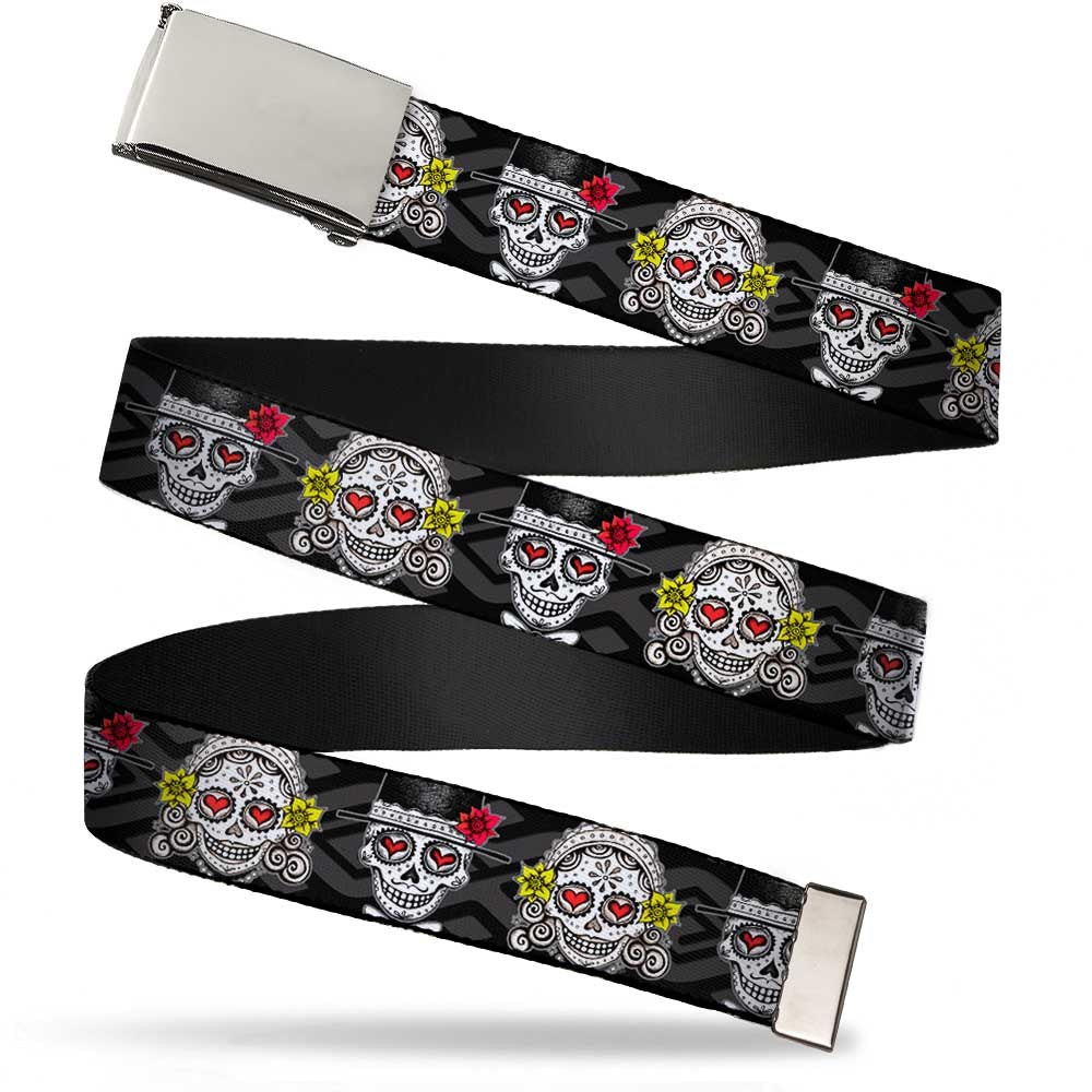 Chrome Buckle Web Belt - Los Novios Black/Gray/White/Multi Color Webbing Web Belts Thaneeya McArdle