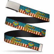 Chrome Buckle Web Belt - WONDER WOMAN/Logo Americana Red/White/Blue/Yellow Webbing Web Belts DC Comics