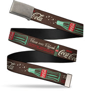 Web Belt Blank Chrome Buckle - Coca-Cola PAUSE AND REFRESH Typography and Bottle Brown/Red/White Webbing Web Belts Coca-Cola