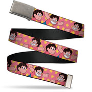 Web Belt Clasp Buckle - Steven Universe Poses and Stars Pink/Yellow Webbing Web Belts Steven Universe
