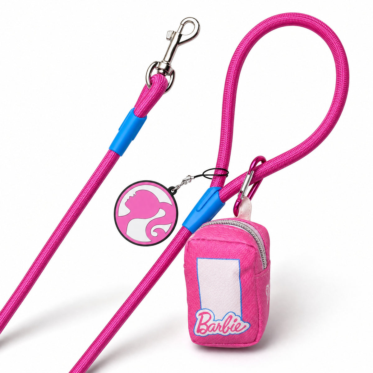 Dog Leash - Barbie Pink Rope Leash with Doll Box Shape Dispenser Dog Leashes Rope Leash + Waste Bag Dispenser Barbie