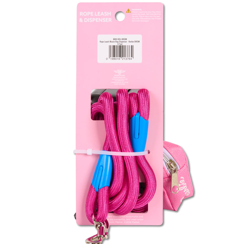Dog Leash - Barbie Pink Rope Leash with Doll Box Shape Dispenser Dog Leashes Rope Leash + Waste Bag Dispenser Barbie