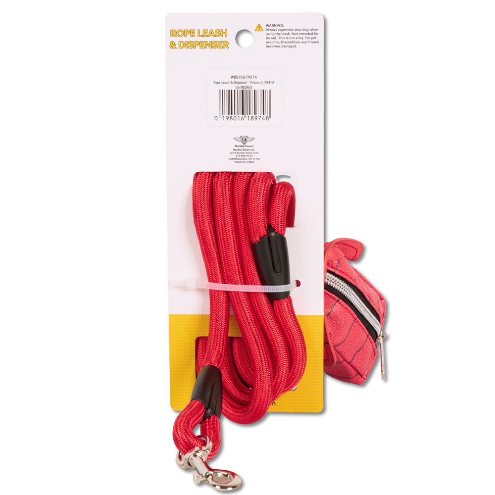 Dog Leash - Peanuts Snoopy Red Rope Leash with Dog House Shape Dispenser Dog Leashes Rope Leash + Waste Bag Dispenser Peanuts