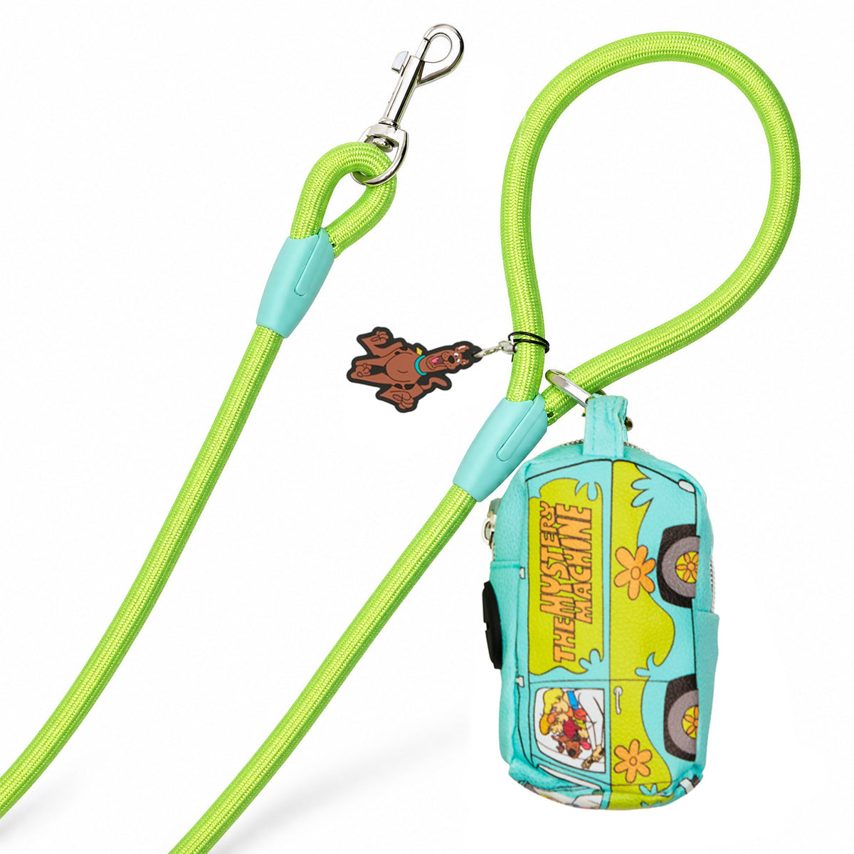 Dog Leash - Scooby Doo Lime Green Rope Leash with Mystery Machine Shape Dispenser Dog Leashes Rope Leash + Waste Bag Dispenser Scooby Doo