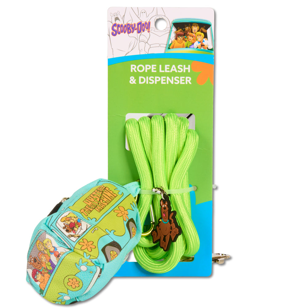 Dog Leash - Scooby Doo Lime Green Rope Leash with Mystery Machine Shape Dispenser Dog Leashes Rope Leash + Waste Bag Dispenser Scooby Doo