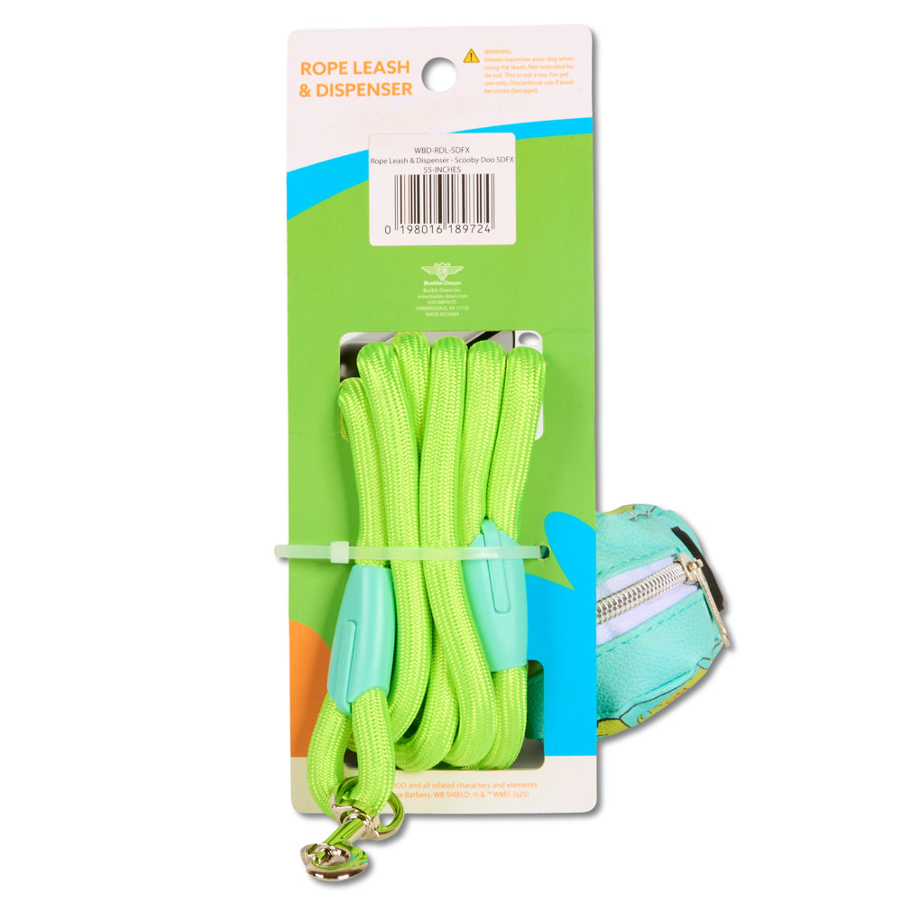 Dog Leash - Scooby Doo Lime Green Rope Leash with Mystery Machine Shape Dispenser Dog Leashes Rope Leash + Waste Bag Dispenser Scooby Doo