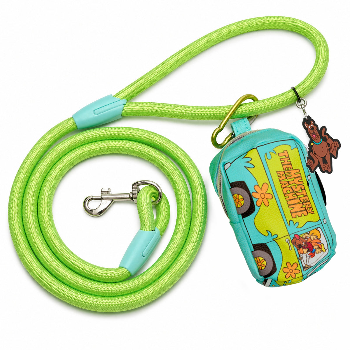 Dog Leash - Scooby Doo Lime Green Rope Leash with Mystery Machine Shape Dispenser Dog Leashes Rope Leash + Waste Bag Dispenser Scooby Doo