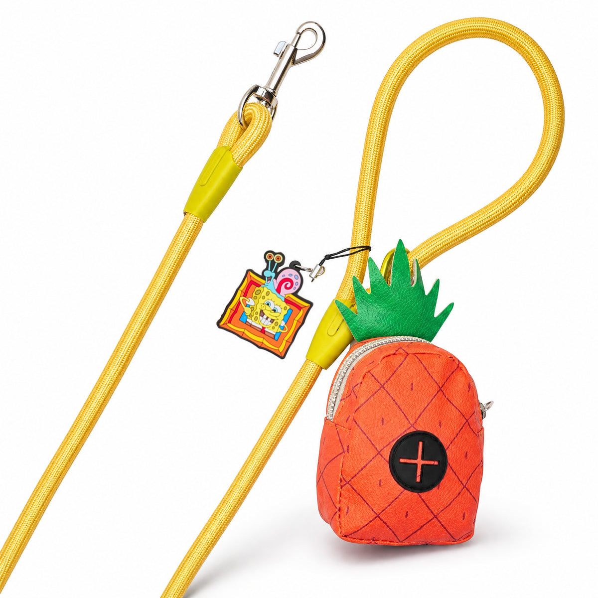 Dog Leash - SpongeBob SquarePants Yellow Rope Leash with Pineapple Shape Dispenser Dog Leashes Rope Leash + Waste Bag Dispenser Nickelodeon
