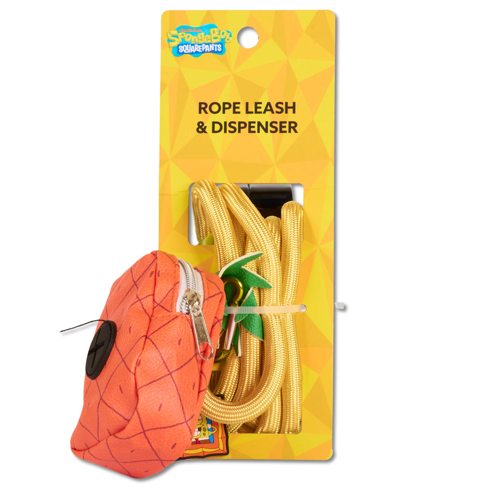 Dog Leash - SpongeBob SquarePants Yellow Rope Leash with Pineapple Shape Dispenser Dog Leashes Rope Leash + Waste Bag Dispenser Nickelodeon