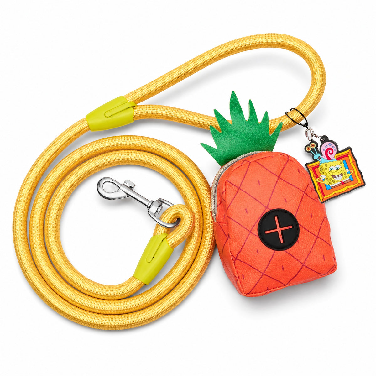 Dog Leash - SpongeBob SquarePants Yellow Rope Leash with Pineapple Shape Dispenser Dog Leashes Rope Leash + Waste Bag Dispenser Nickelodeon