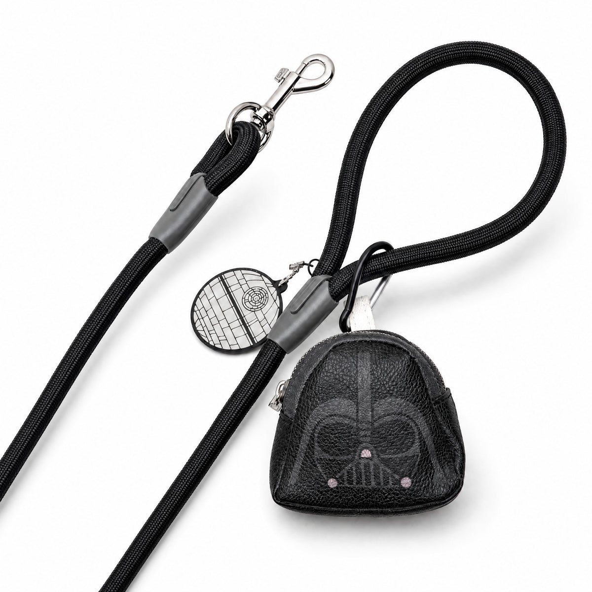 Dog Leash - Star Wars Death Star Black Rope Leash with Darth Vader Dispenser Dog Leashes Rope Leash + Waste Bag Dispenser Star Wars