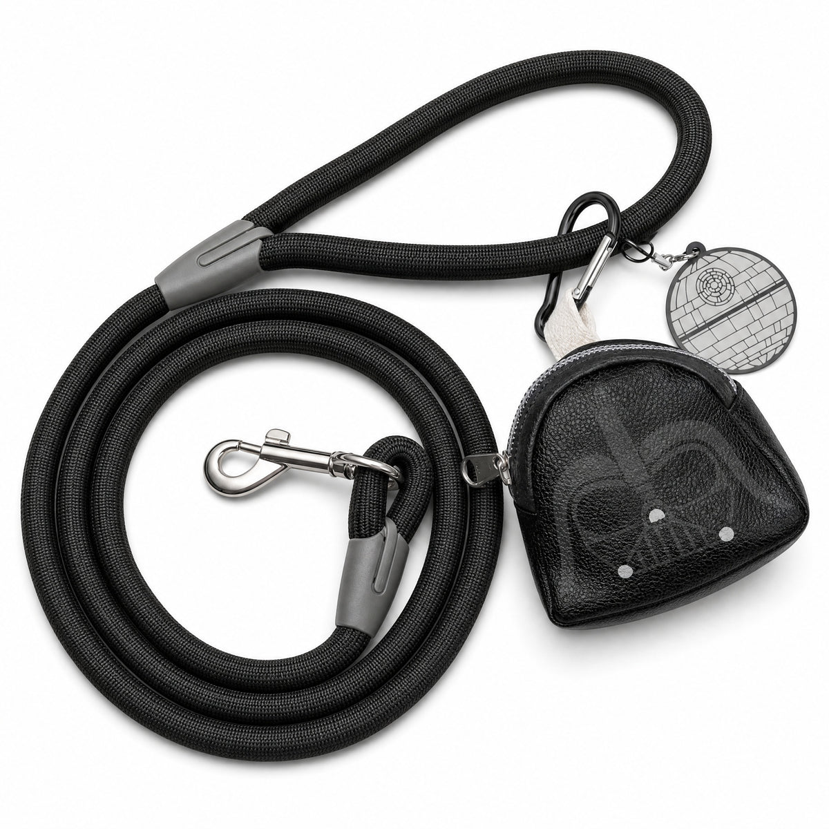 Dog Leash - Star Wars Death Star Black Rope Leash with Darth Vader Dispenser Dog Leashes Rope Leash + Waste Bag Dispenser Star Wars