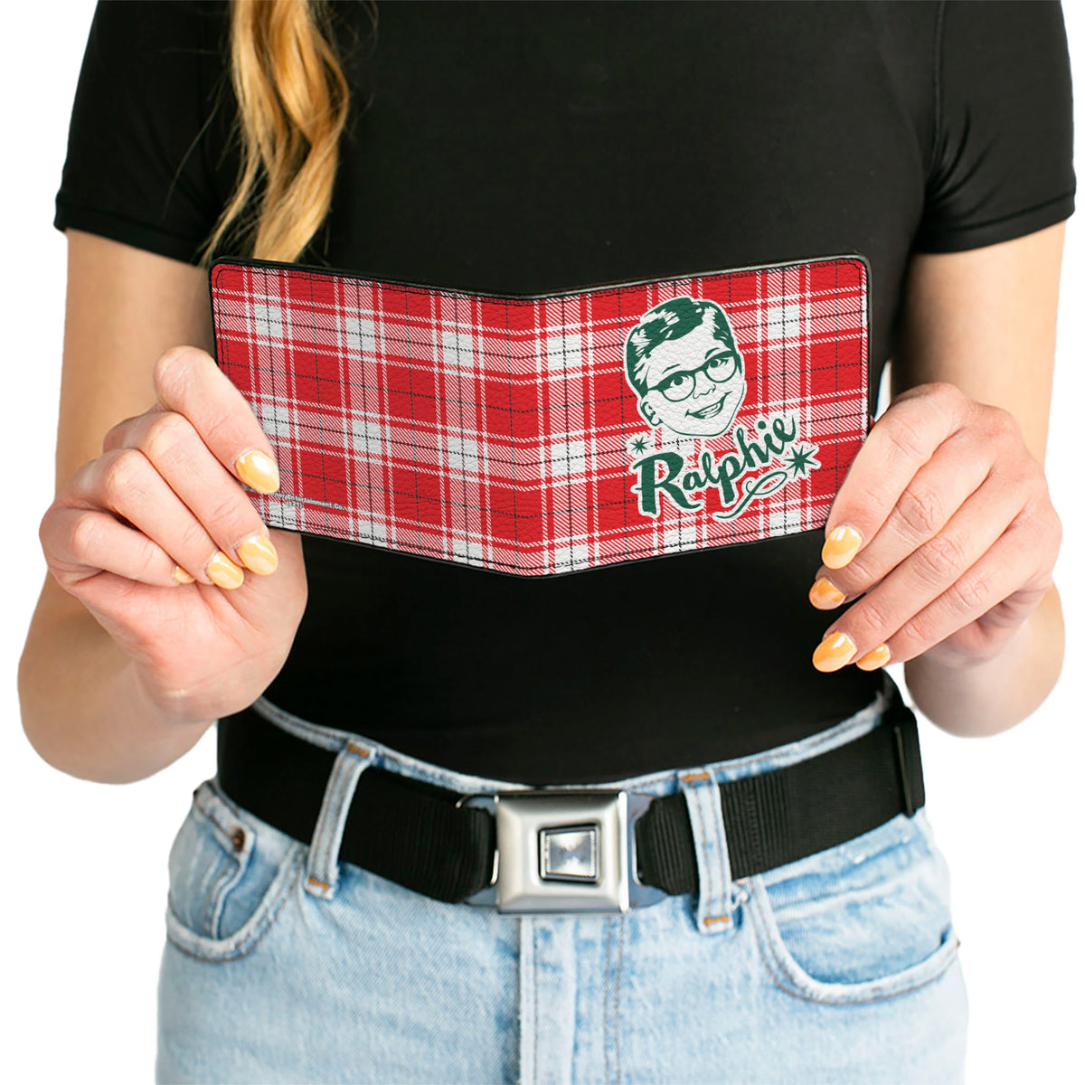 Bi-Fold Wallet - A Christmas Story RALPHIE Smiling Face Plaid Red White Green Bi-Fold Wallets A Christmas Story