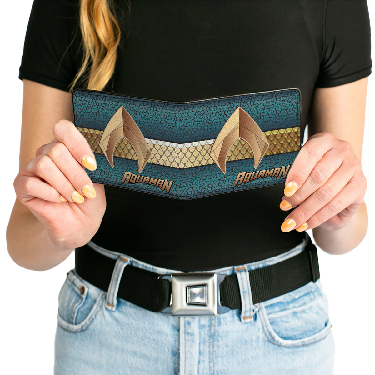 Bi-Fold Wallet - AQUAMAN Icon Scales Stripe Blues Golds Bi-Fold Wallets DC Comics