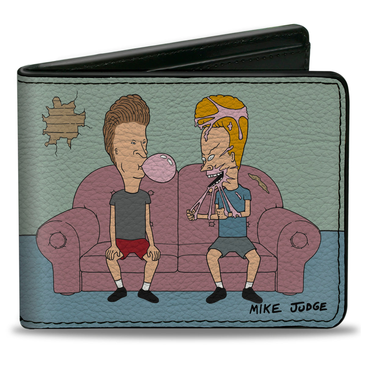 Bi-Fold Wallet - BEAVIS AND BUTT-HEAD Living Room Bubble Gum Scene and Title Logo Bi-Fold Wallets MTV