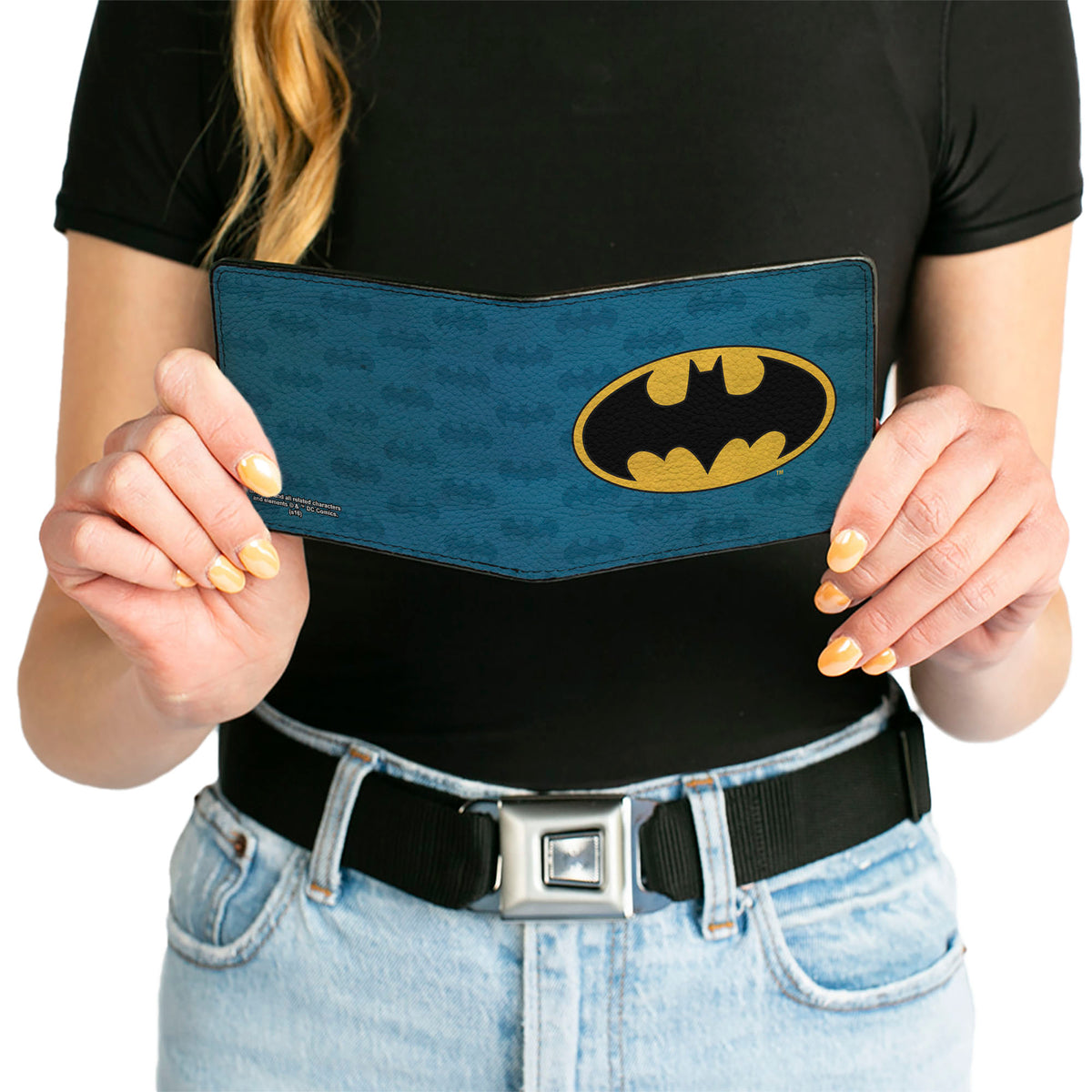 Bi-Fold Wallet - Batman Signal Bat Monogram Distressed Blues Black Yellow Bi-Fold Wallets DC Comics