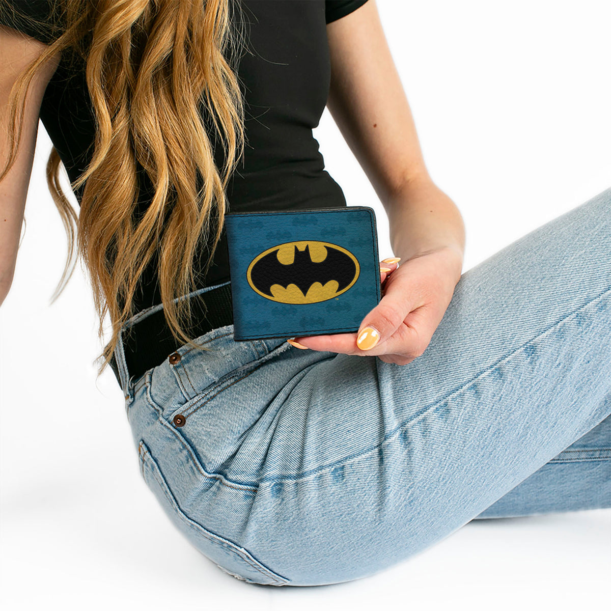 Bi-Fold Wallet - Batman Signal Bat Monogram Distressed Blues Black Yellow Bi-Fold Wallets DC Comics