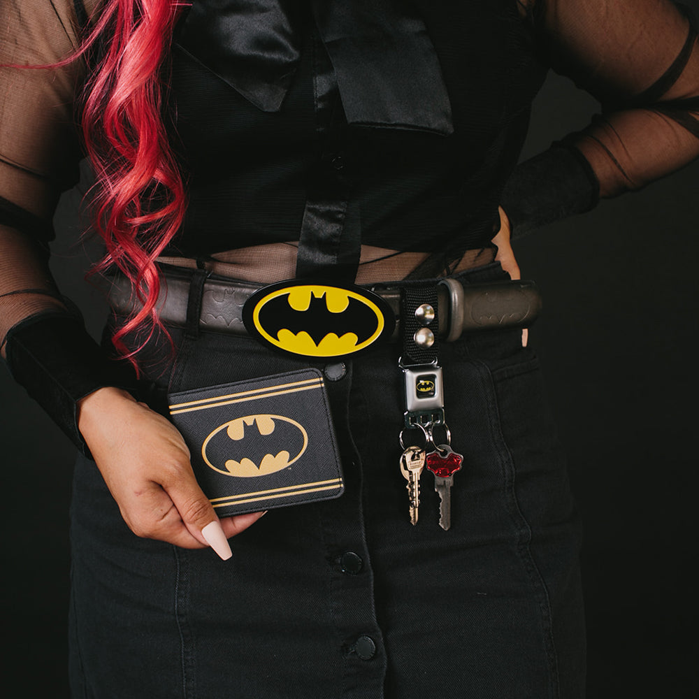 Bi-Fold Wallet - Batman Shield Double-Stripe Black Yellow Bi-Fold Wallets DC Comics