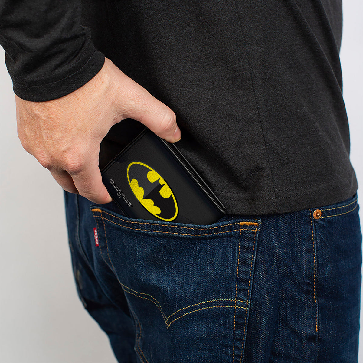 Bi-Fold Wallet - Batman Icon Centered Bat Signal Stripe Black Yellow Grays Bi-Fold Wallets DC Comics