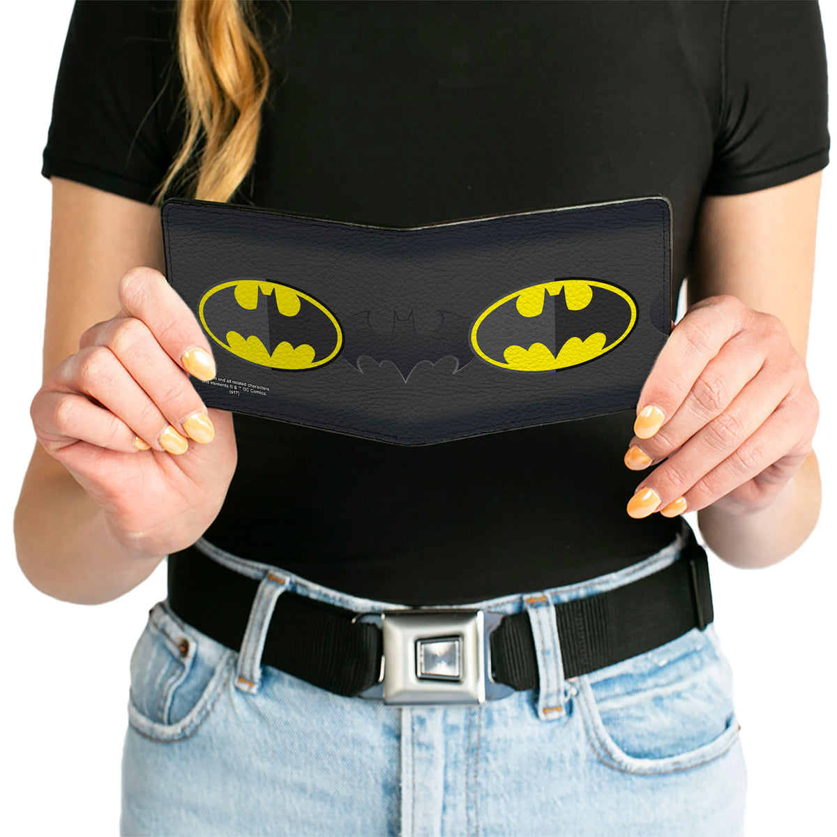 Bi-Fold Wallet - Batman Icon Centered Bat Signal Stripe Black Yellow Grays Bi-Fold Wallets DC Comics