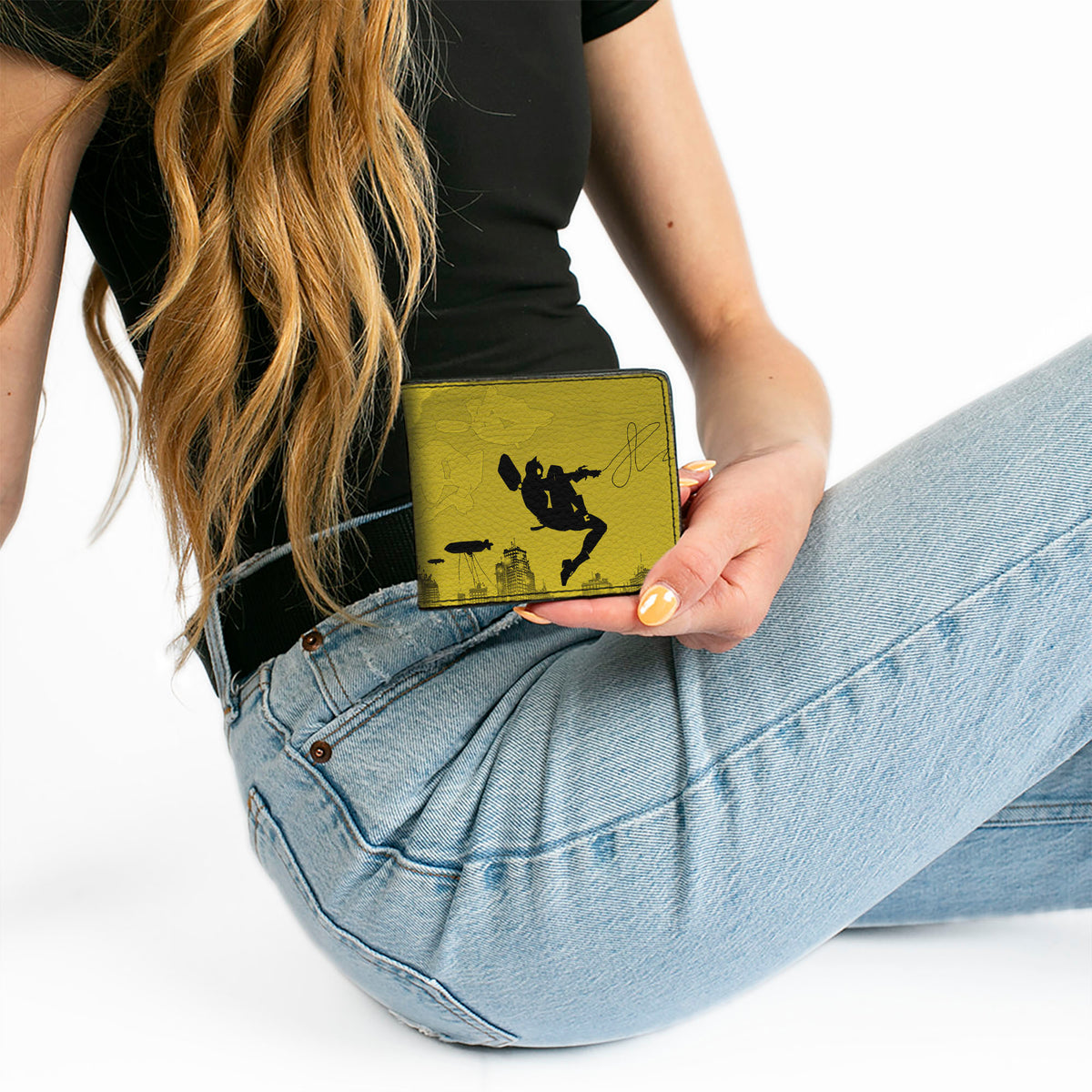 Bi-Fold Wallet - Batman Catwoman Skyline Chase Silhouettes Yellows Black Bi-Fold Wallets DC Comics