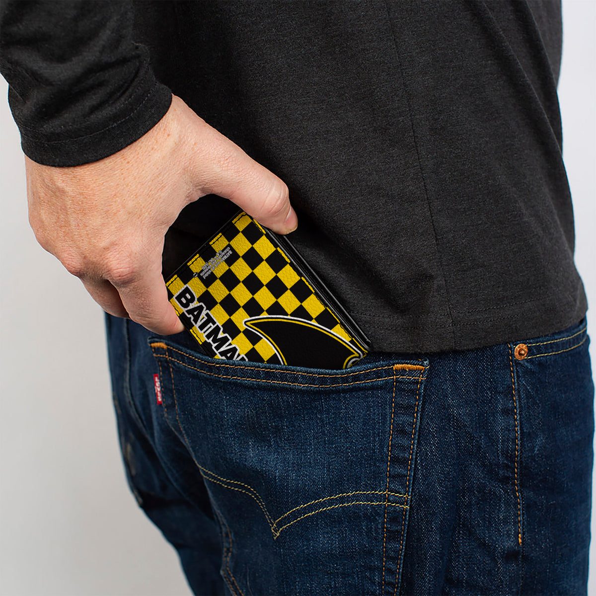 Bi-Fold Wallet - BATMAN Bat Logo Close-Up Checker Yellow Black Bi-Fold Wallets DC Comics