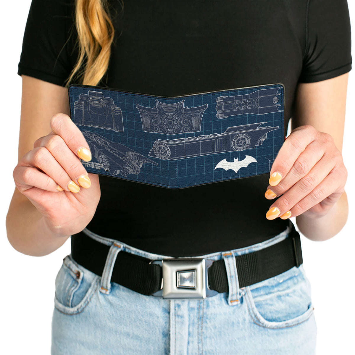 Bi-Fold Wallet - Batman Batmobile Blueprint Tech Turns Blues White Bi-Fold Wallets DC Comics