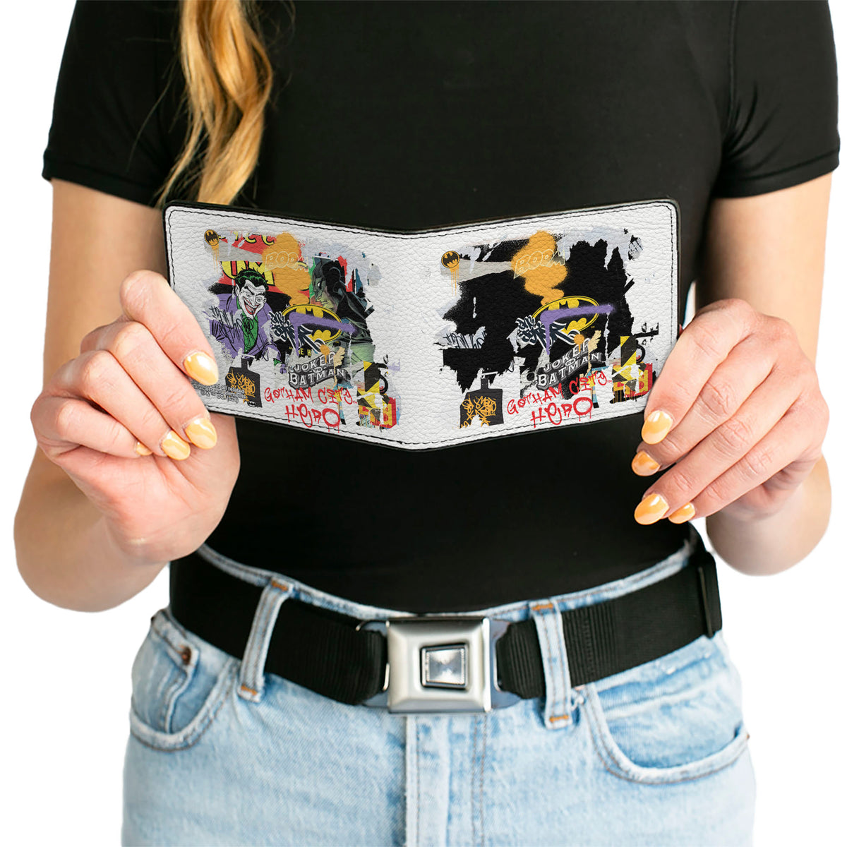 Bi-Fold Wallet - Batman Vs Joker Graffiti Collage White Grays Multi Color Bi-Fold Wallets DC Comics