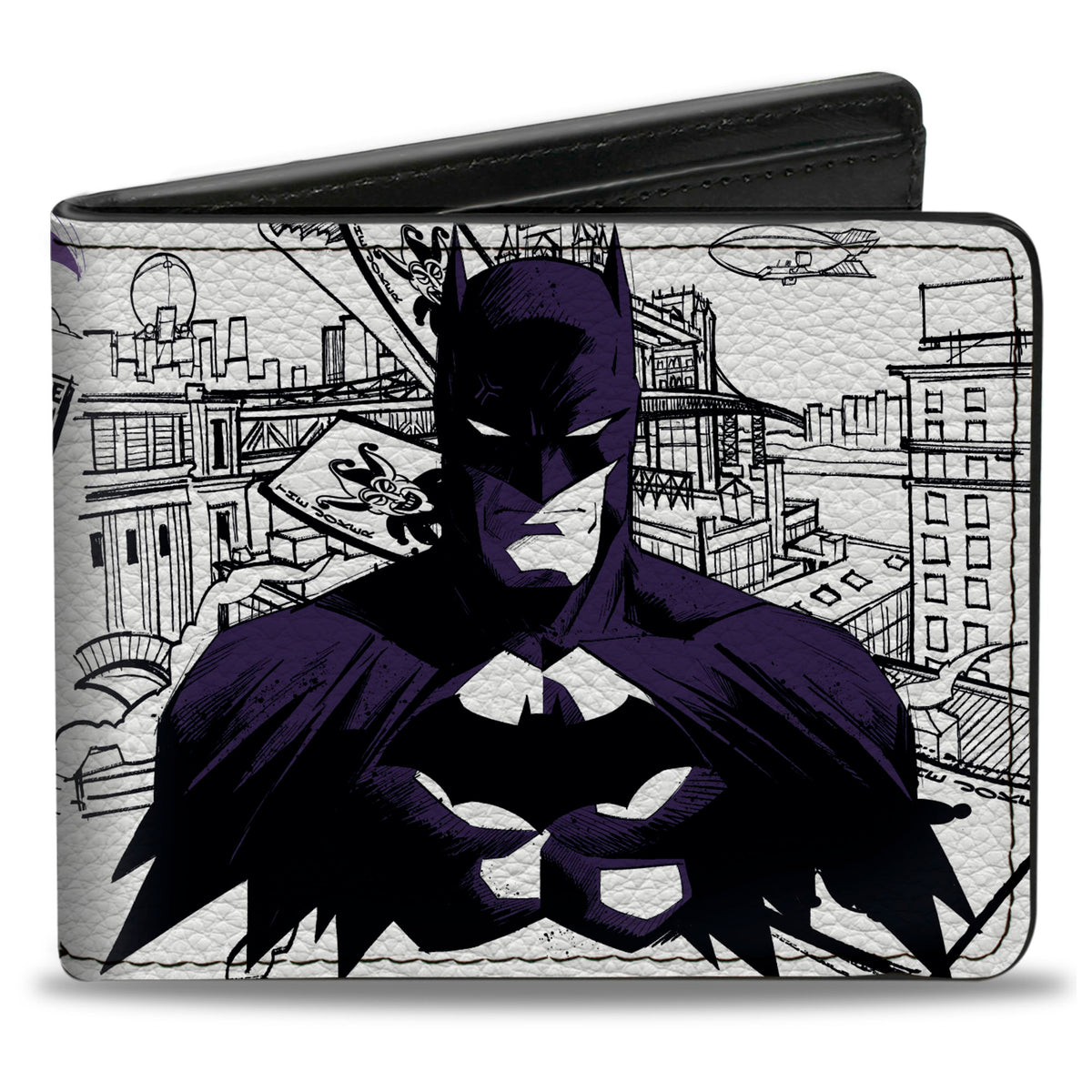 Bi-Fold Wallet - Gotham Inked Batman Robin and Joker Collage White/Black/Purple Bi-Fold Wallets DC Comics