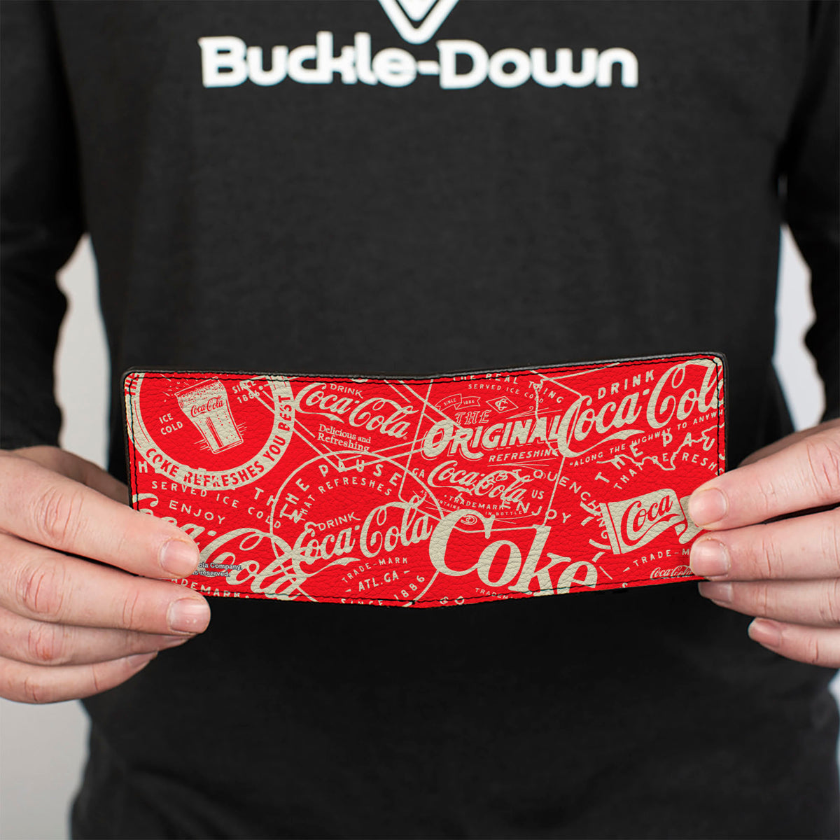 Bi-Fold Wallet - Vintage Coca-Cola Coke Icons and Ad Logos Red/White Bi-Fold Wallets Coca-Cola