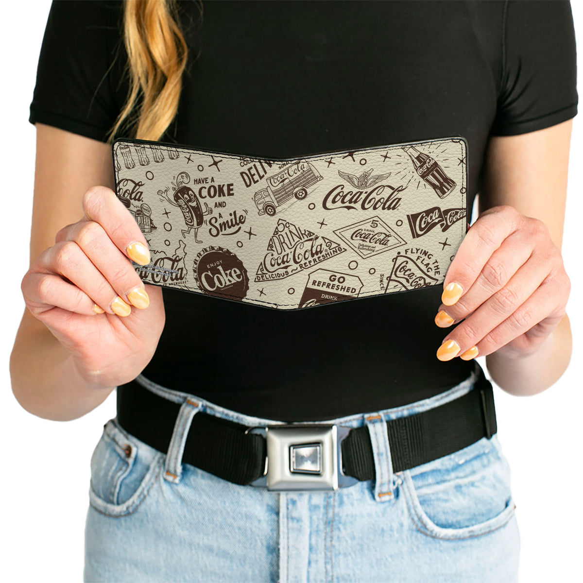Bi-Fold Wallet - Vintage Coca-Cola HAVE A COKE AND SMILE Icons Collage Beige/Brown Bi-Fold Wallets Coca-Cola