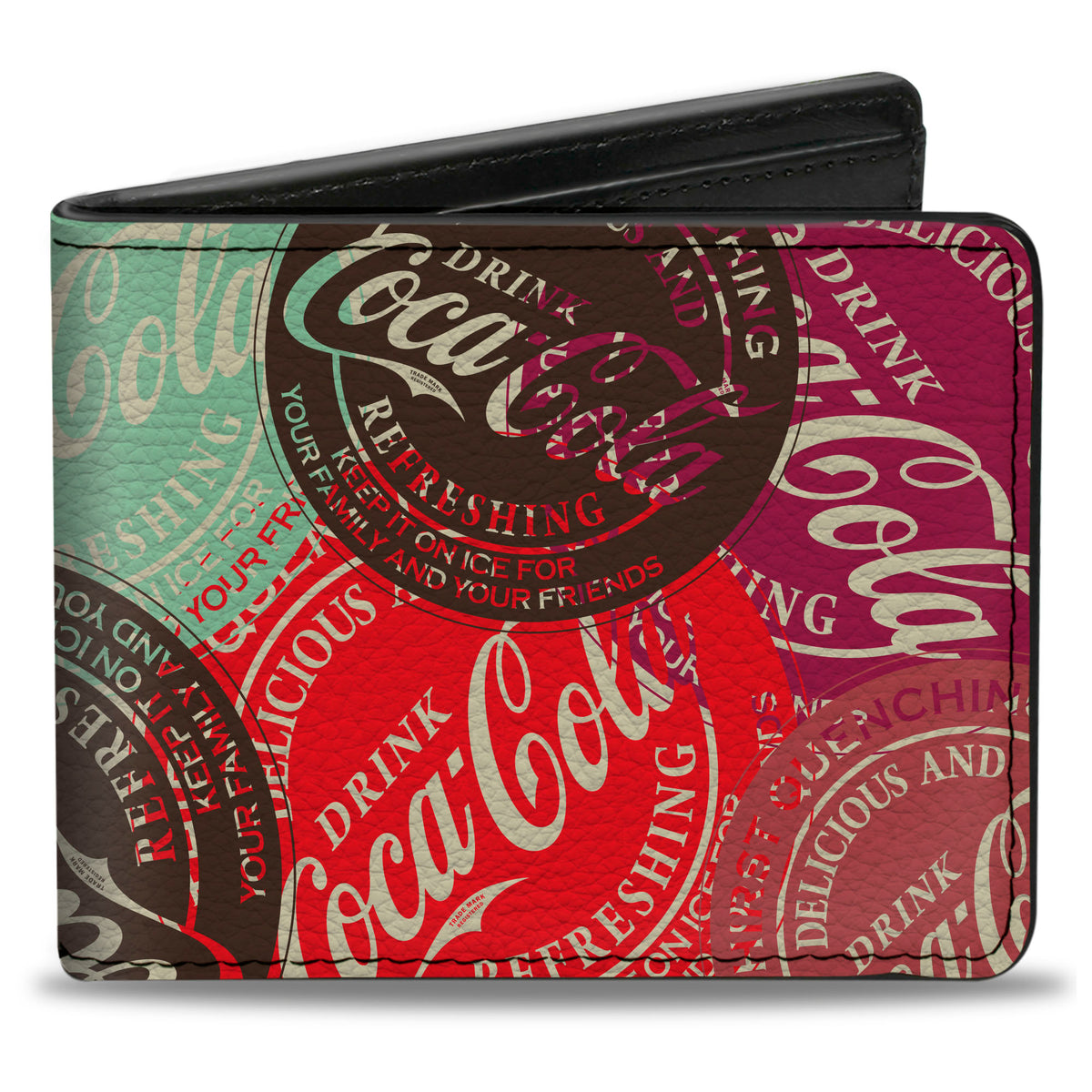 Bi-Fold Wallet - DRINK COCA-COLA Coke Patches Stacked Reds/Multi Color Bi-Fold Wallets Coca-Cola