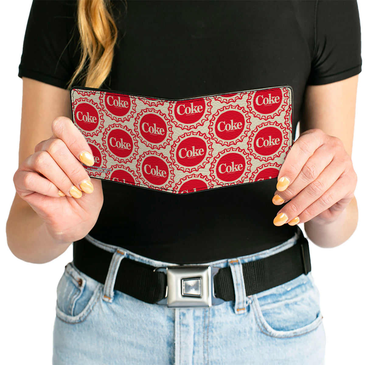 Bi-Fold Wallet - Coca-Cola COKE Bottle Caps Collage White/Red Bi-Fold Wallets Coca-Cola