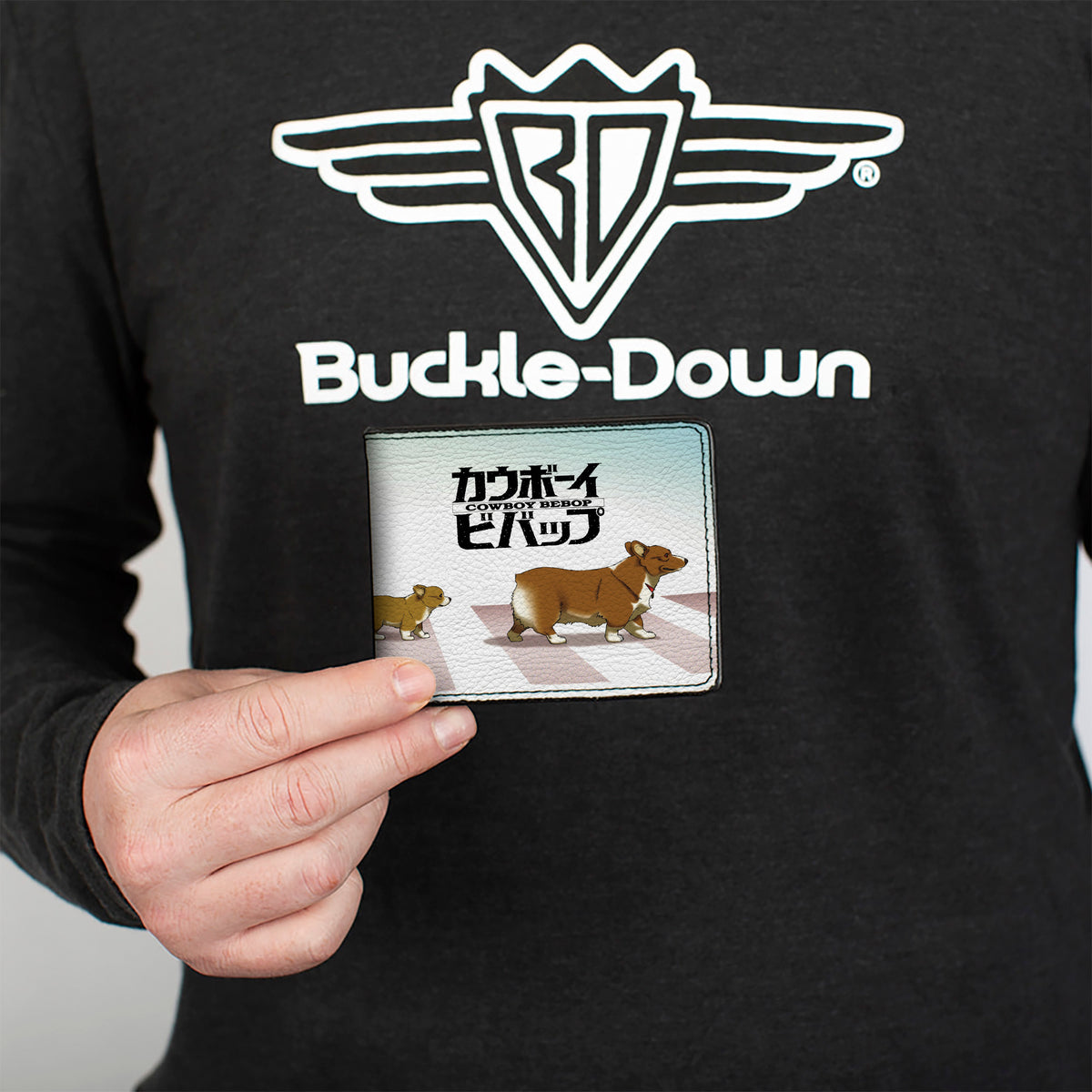 Bi-Fold Wallet - COWBOY BEBOP Ein with Family Pose and Title Logo Blue Fade Bi-Fold Wallets Cowboy Bebop