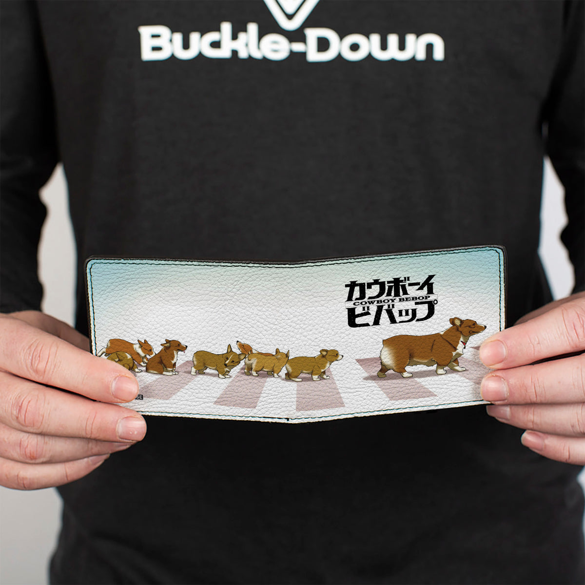 Bi-Fold Wallet - COWBOY BEBOP Ein with Family Pose and Title Logo Blue Fade Bi-Fold Wallets Cowboy Bebop