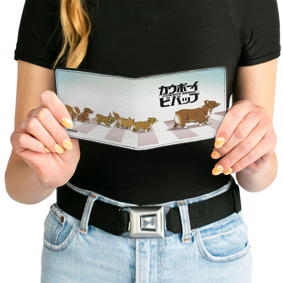 Bi-Fold Wallet - COWBOY BEBOP Ein with Family Pose and Title Logo Blue Fade Bi-Fold Wallets Cowboy Bebop