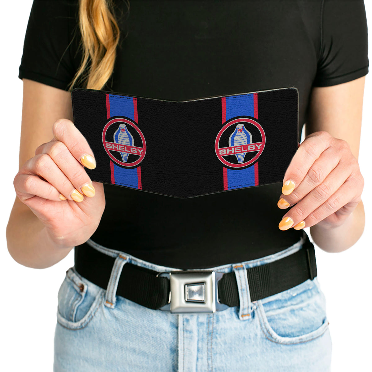 Bi-Fold Wallet - SHELBY Cobra Center Stripe Black Gray Red Blue Bi-Fold Wallets Shelby