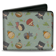 Bi-Fold Wallet - Justice League Chibi Holiday Christmas Superhero Poses and Holly Scattered Bi-Fold Wallets DC Comics