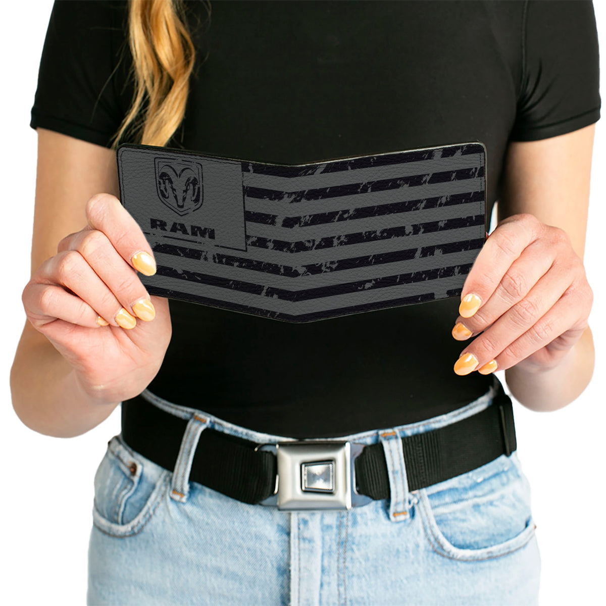 Bi-Fold Wallet - RAM Logo Americana Flag Weathered Gray Black Bi-Fold Wallets Ram