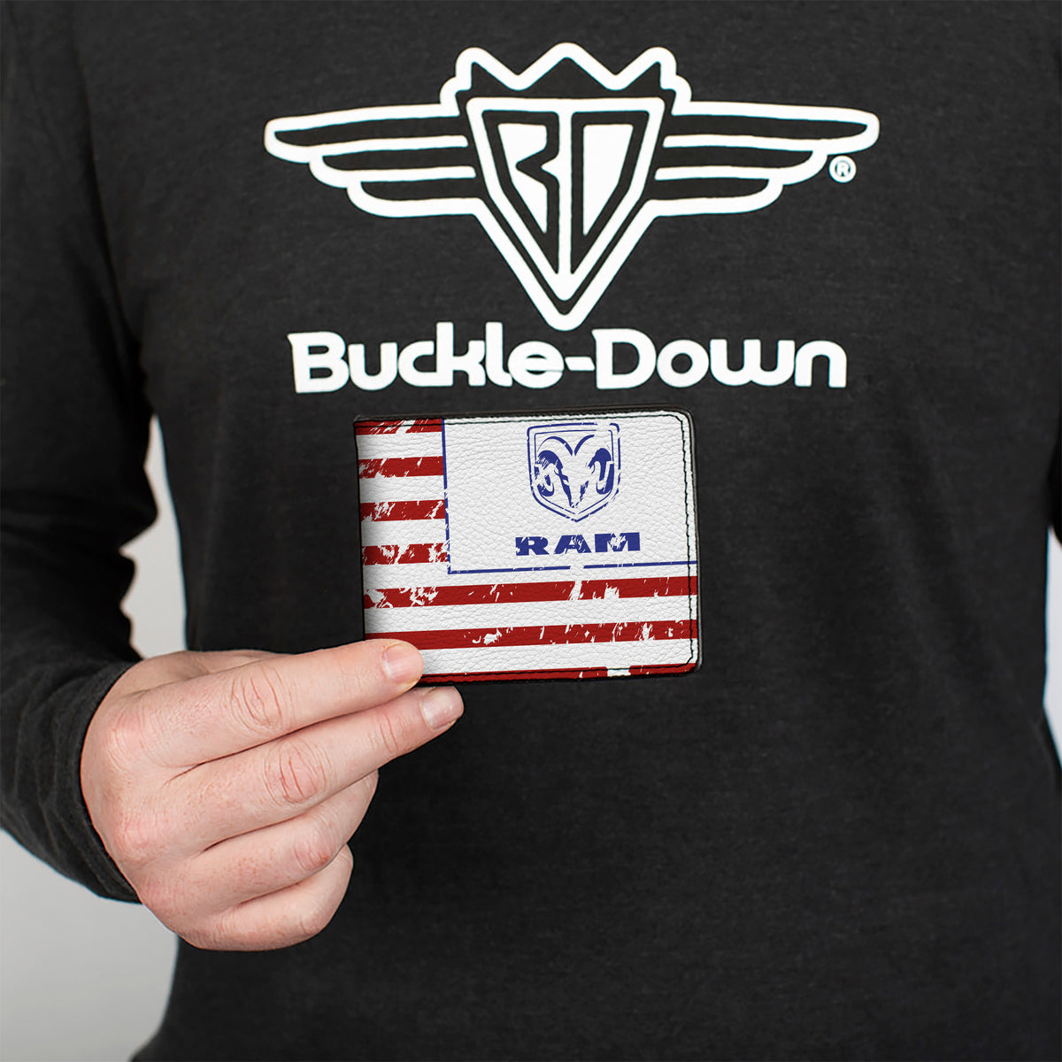 Bi-Fold Wallet - RAM Logo Americana Flag Weathered White Red Blue Bi-Fold Wallets Ram