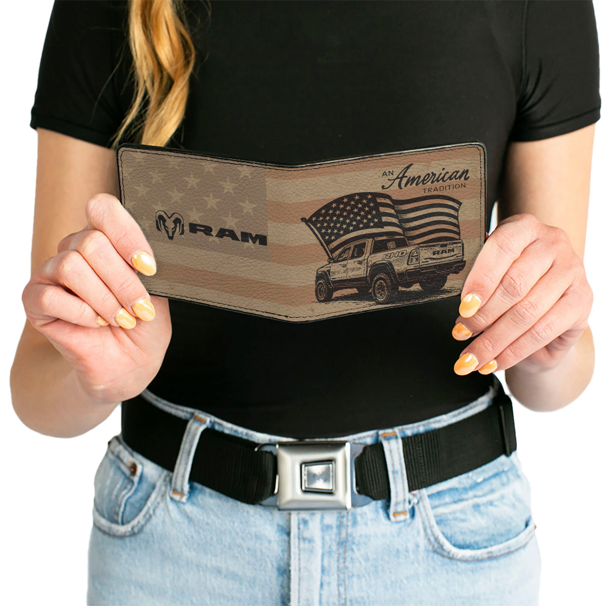 Bi-Fold Wallet - RAM 1500 RHO AN AMERICAN TRADITION and Ram Logo Beige/Americana Bi-Fold Wallets Ram