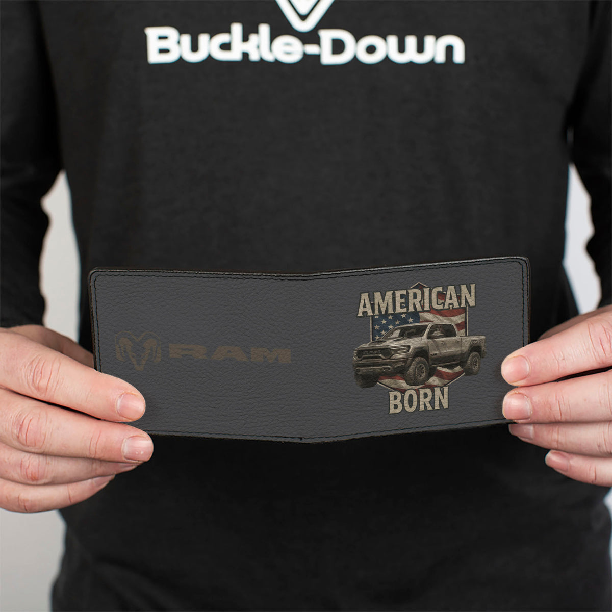 Bi-Fold Wallet - RAM 1500 RHO AMERICAN BORN Truck and Logo Black/Grays Bi-Fold Wallets Ram