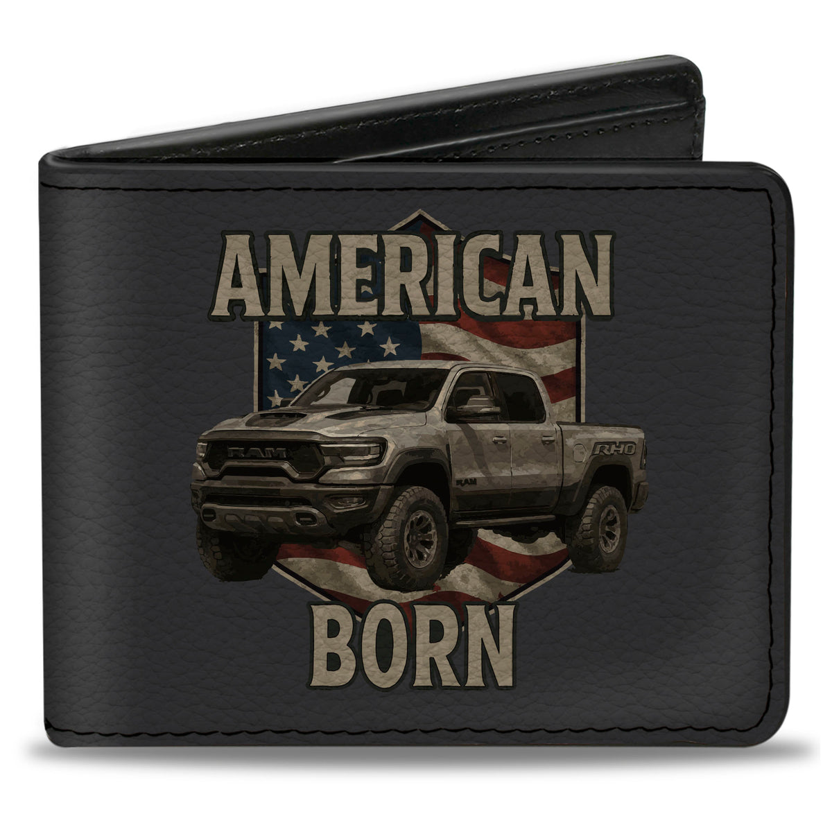 Bi-Fold Wallet - RAM 1500 RHO AMERICAN BORN Truck and Logo Black/Grays Bi-Fold Wallets Ram