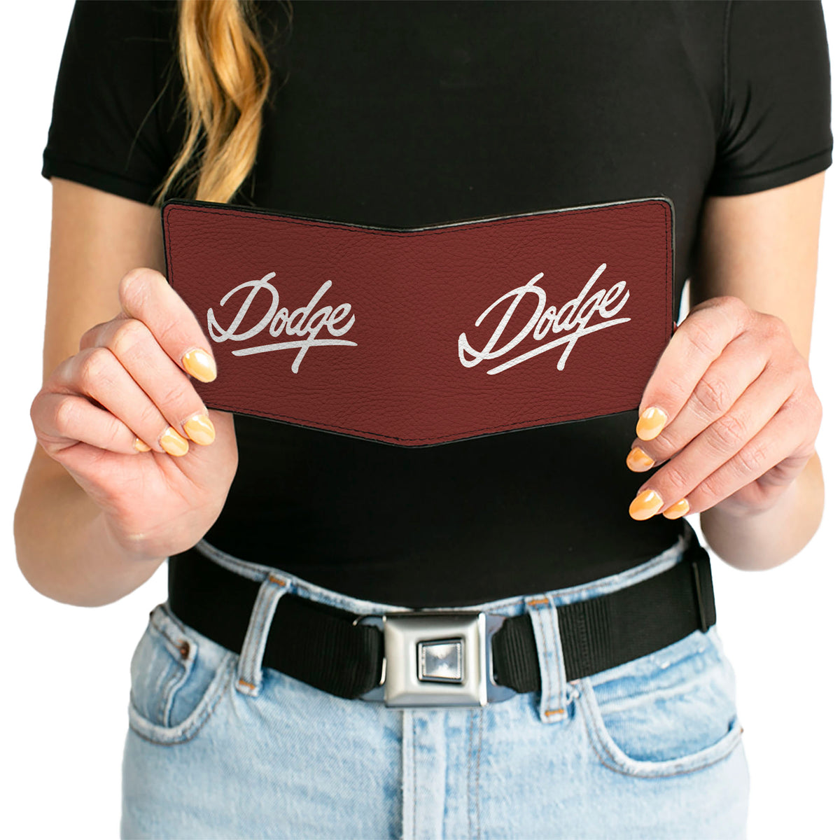Bi-Fold Wallet - DODGE Emblem Script Burgundy White Bi-Fold Wallets Dodge