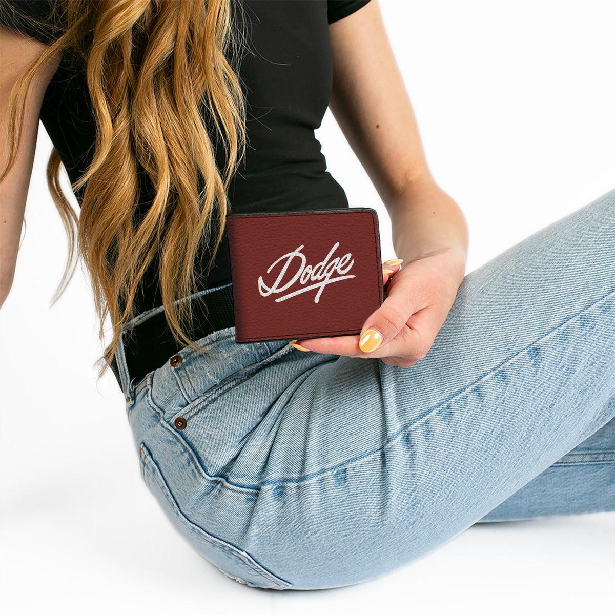 Bi-Fold Wallet - DODGE Emblem Script Burgundy White Bi-Fold Wallets Dodge